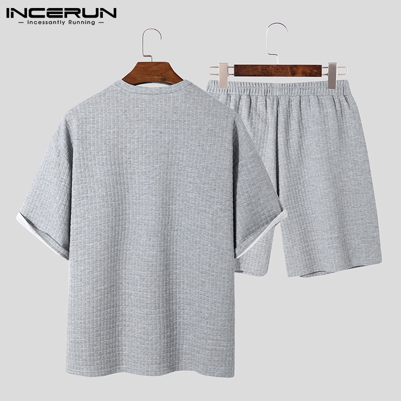 Bộ đồ nam INCERUN 2 món gồm áo thun tay ngắn + quần short màu trơn thời trang trẻ trung