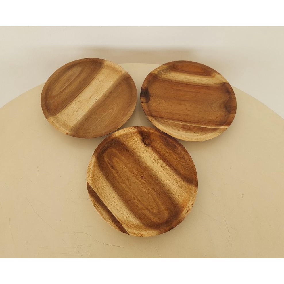 Đĩa, Dĩa, Khay Gỗ Tròn Nhiều Kích Thước Trang Trí, Đựng Trà, Trái Cây Kiểu Dáng Vintage Mộc Mạc - Hàng VN Xuất Khẩu