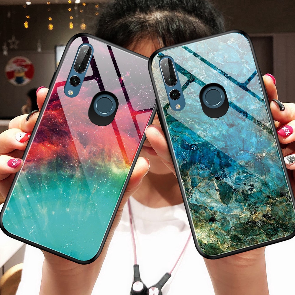 Huawei Honor 9X Premium Global Version Case Cover Marble Tempered Glass Soft TPU Frame Back Case