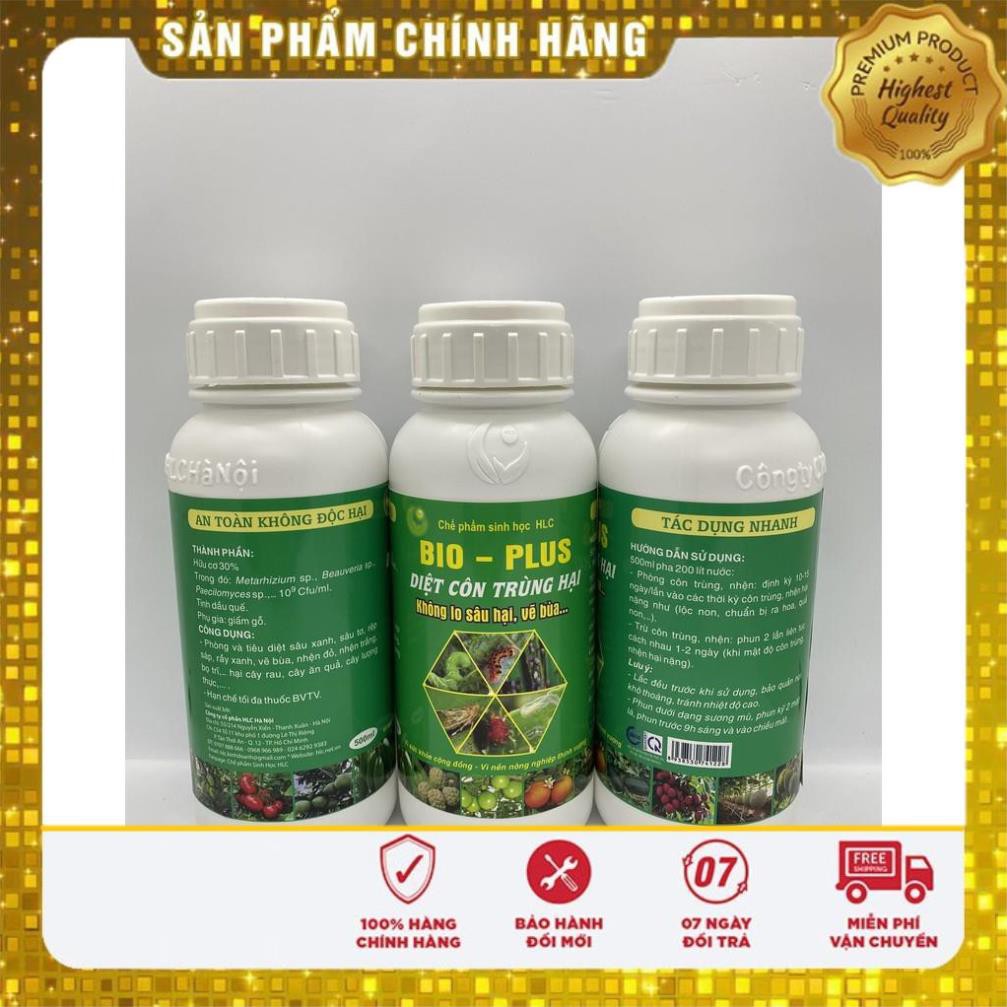 CHẾ PHẨM TRỪ SÂU SINH HỌC BIO PLUS HLC CHUYÊN DIỆT CÁC LOẠI SÂU VẼ BÙA, NHỆN ĐỎ, TRĨ, RẦY, RỆP,... CHO CÂY TRỒNG - 500ML