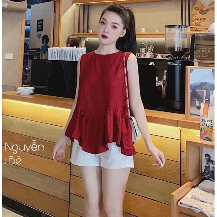 Set babydoll Shynstores áo khoét nách đuôi bèo kèm quần sooc chất vải đũi mềm mỏng nhẹ