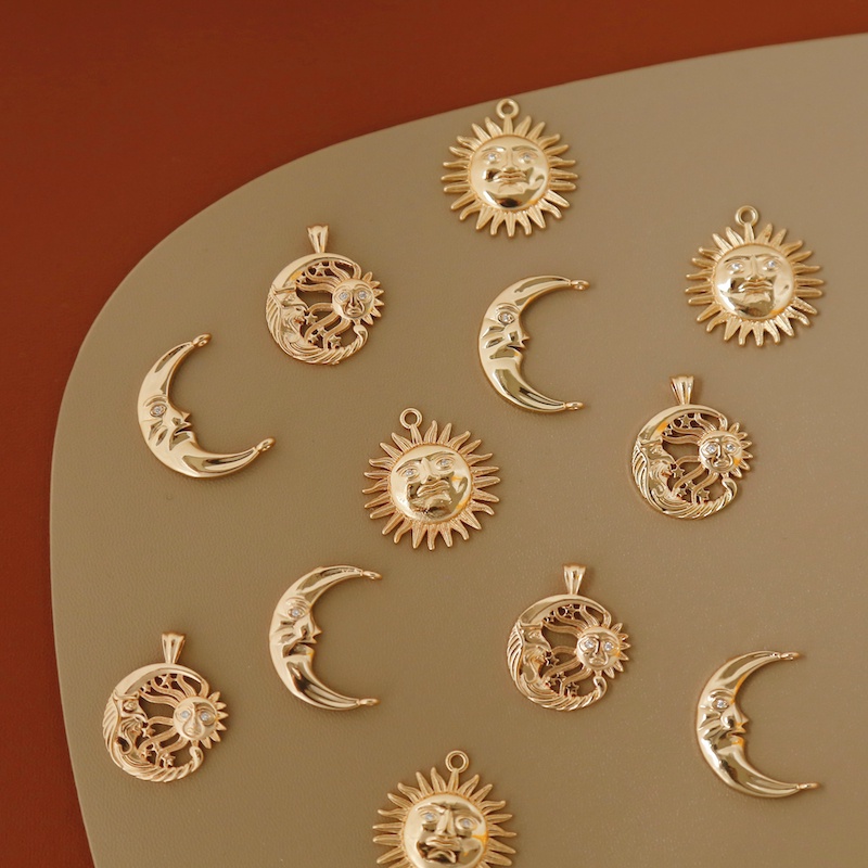 Mặt Dây Chuyền Mạ Vàng  Hình Mặt Trăng / Mặt Trời Phong Cách Vintage