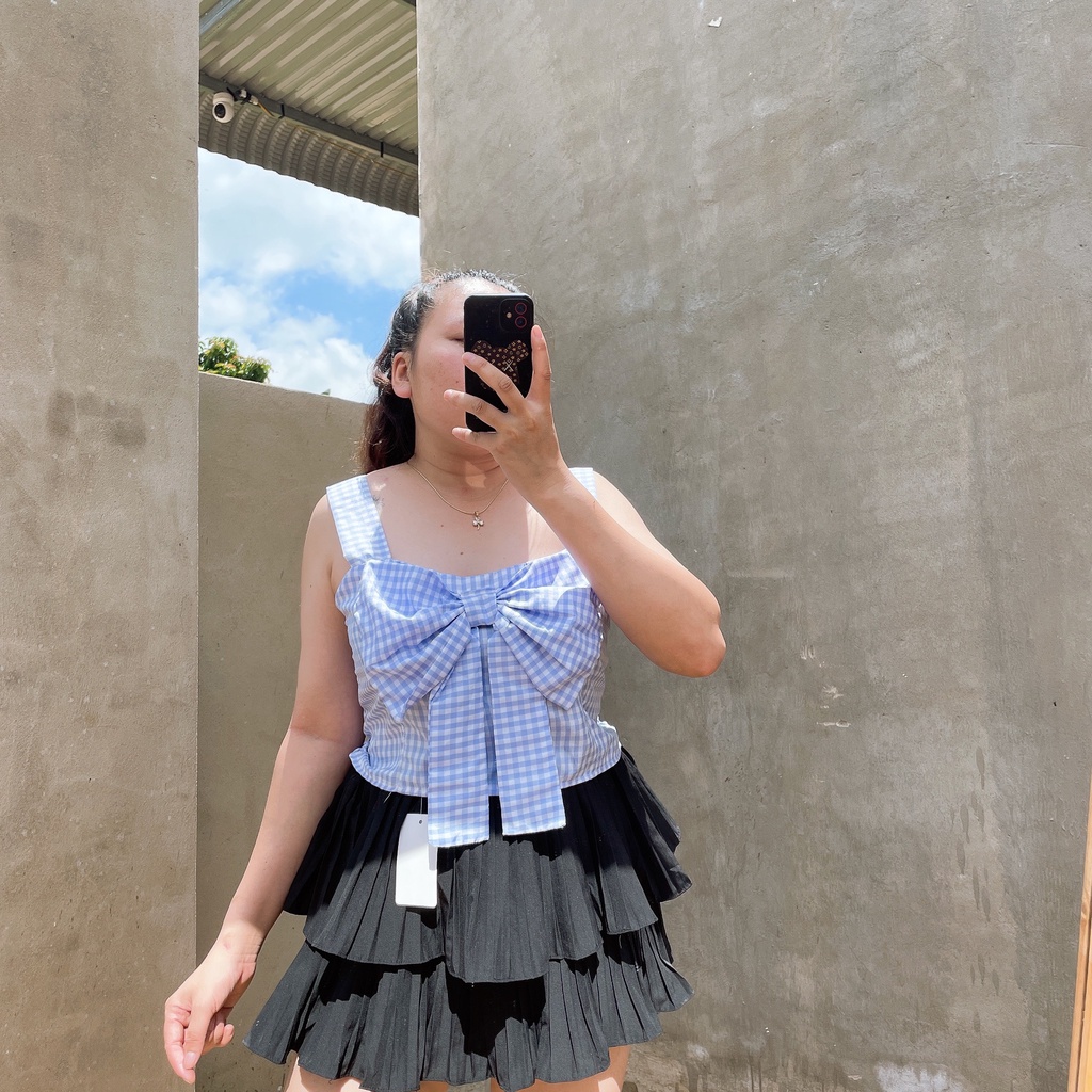 Áo Sơ Mi Caro Bigsize nữ Bánh bèo Cột Nơ cách điệu 58kg-95kg AK5