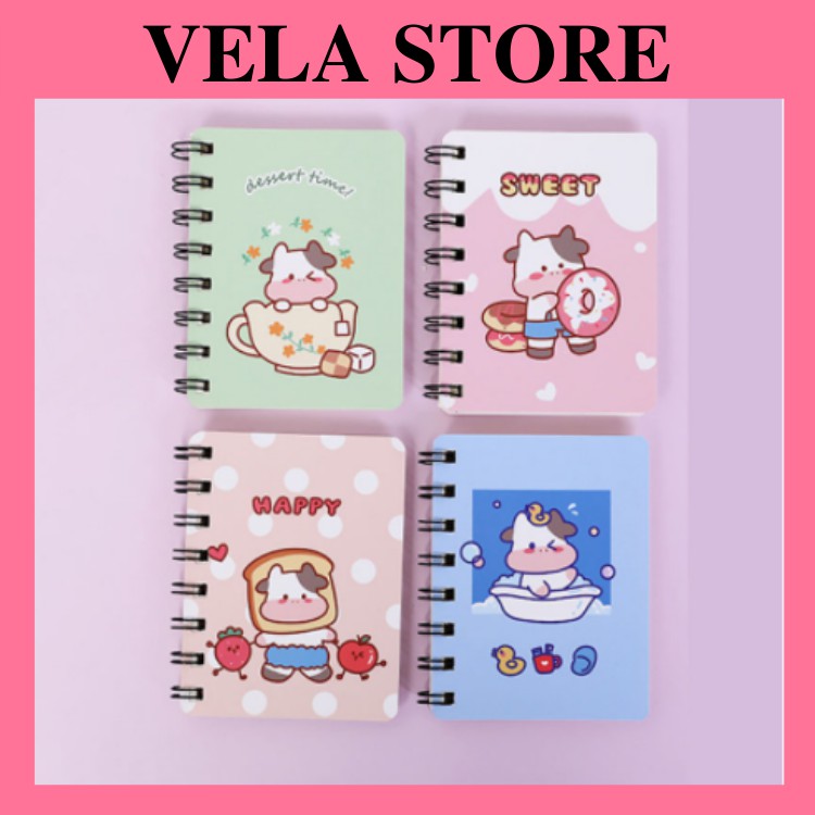Sổ tay mini gáy lò xo họa tiết bò sữa xinh xắn cute ghi chép kế hoạch công thức từ vựng