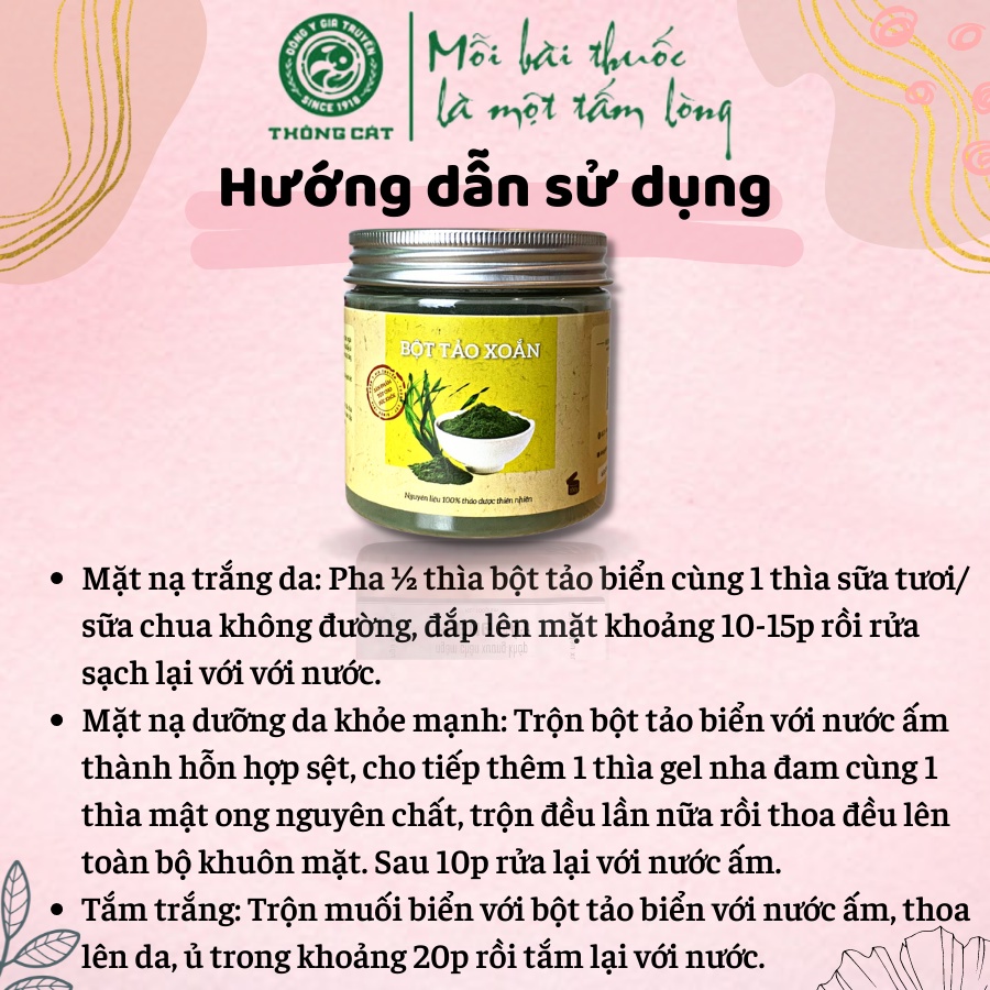 Bột Tảo Xoắn nguyên chất Spirulina Nhật bản 100gr THÔNG CÁT 1918 - Tảo xoắn cao cấp, giúp trẻ hóa làn da, làm đẹp