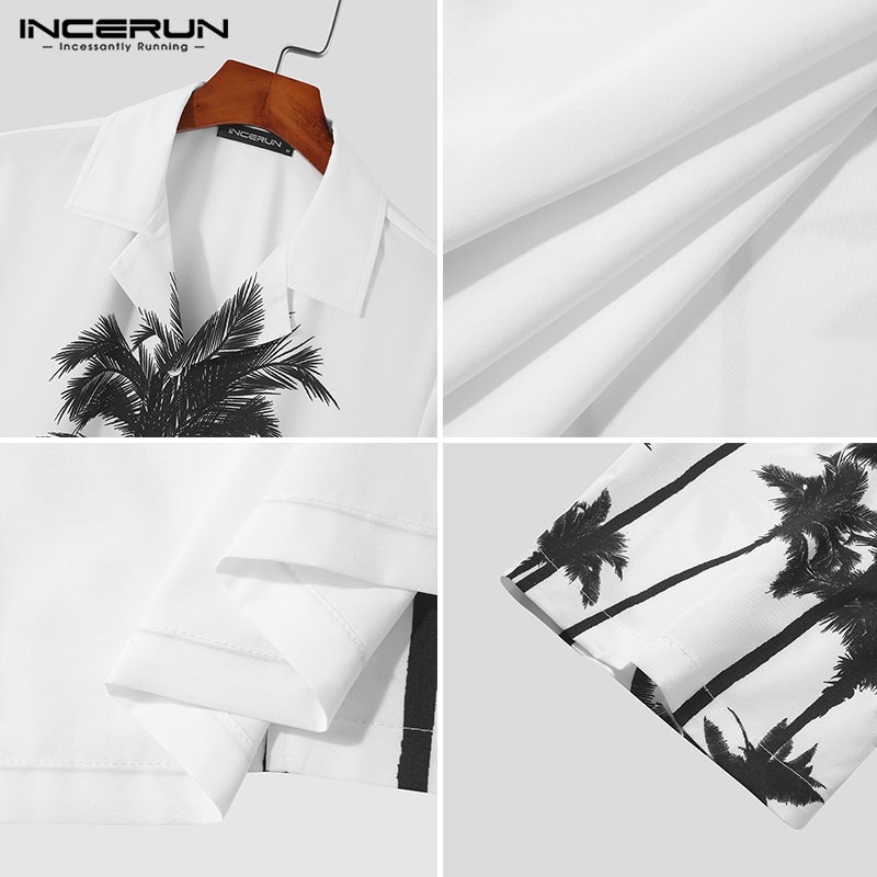 INCERUN Áo Sơ Mi Ngắn Tay In Họa Tiết Thời Trang Mùa Hè Dành Cho Nam