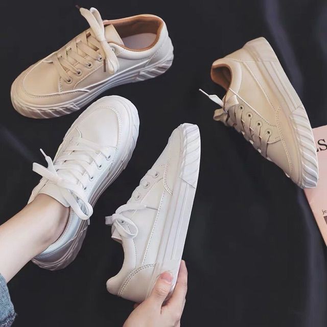 ( Sẵn Trắng 36 ) Giày thể thao trơn đế gợn sóng BIG SIZE 35-44 - Ảnh thật