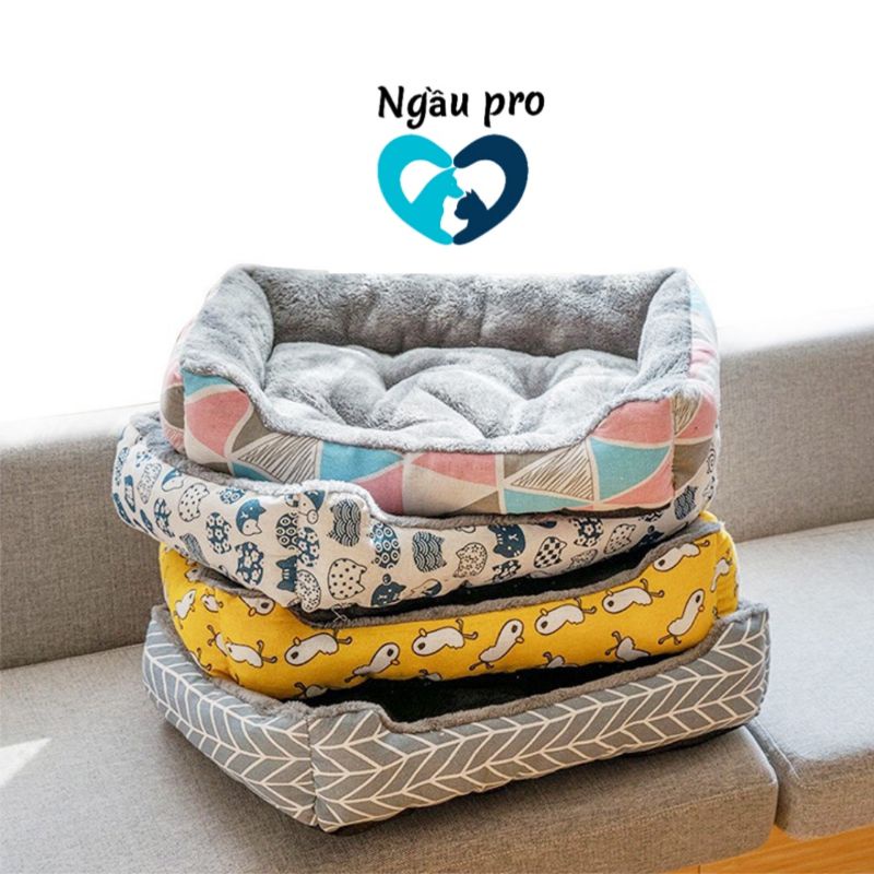 Đệm nằm chó mèo có viền chắn cao cấp, Nệm thảm ổ mèo vải lông cừu nhiều màu sắc lót bông giữ ấm cho thú cưng NGAUPET