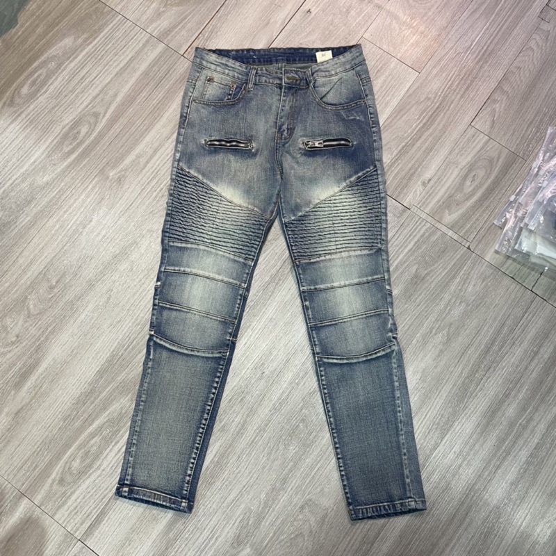 Quần bò amiri 2 khoá vá nhăn bản super siêu đẹp 3420, quần jean nam hai khoá vá da khoá ống