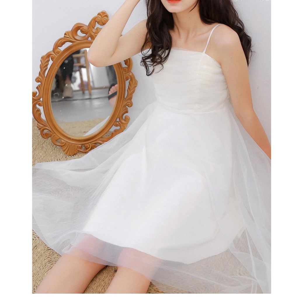 Đầm Nữ Hai Dây Maiden dress Thiết Kế Dây Rúm CaoCaobycaochen 2 Màu Đen Trắng Có Bigsize