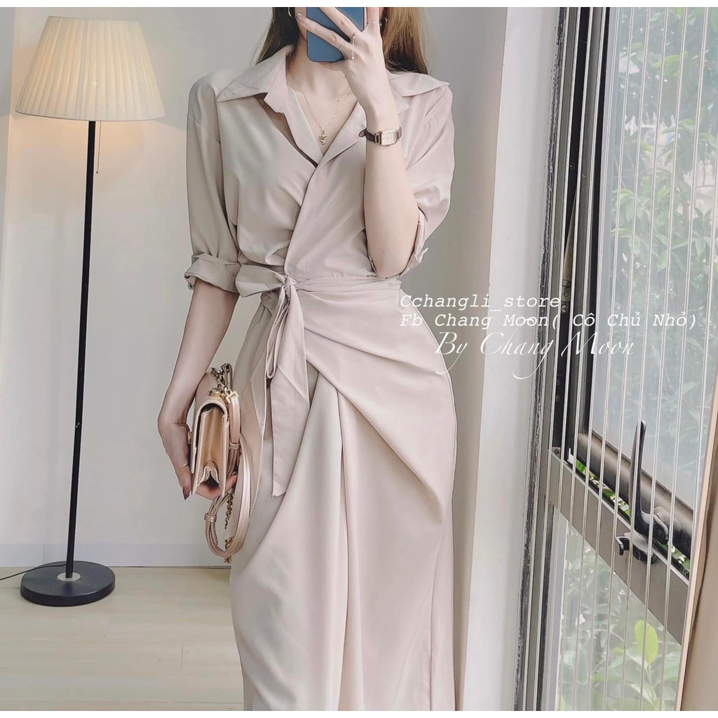 Váy Đầm kiểu cổ sơ mi dáng dài cột eo màu Kem nhẹ nhàng đi làm , dự tiệc xinh iu -Thời Trang VADA (VD122) | BigBuy360 - bigbuy360.vn