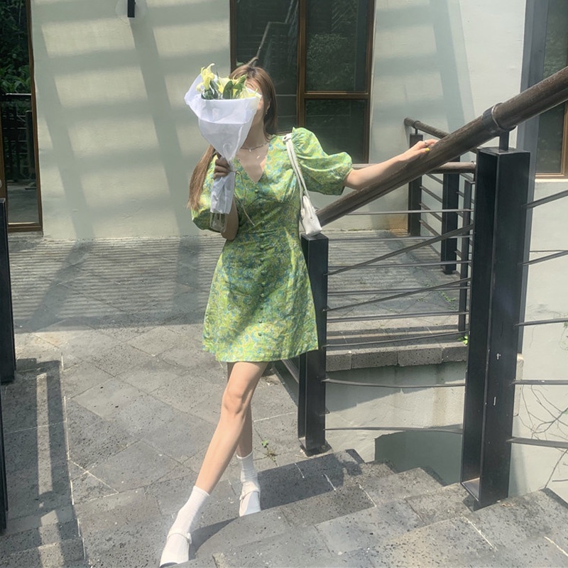 Đầm Hoa Tay Phồng Plus Size Thời Trang Cho Nữ