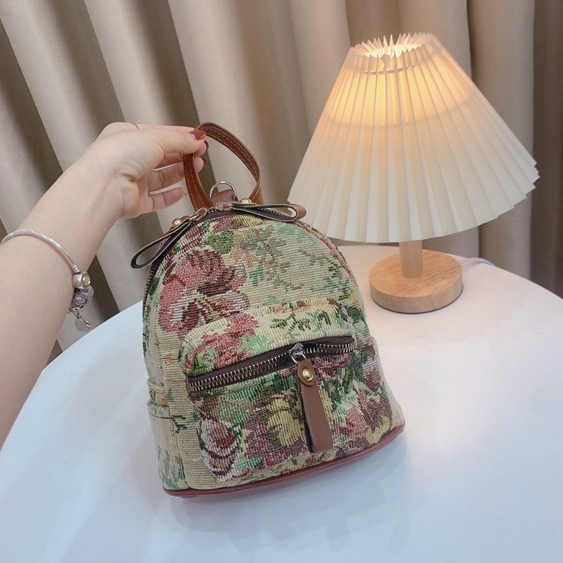 Balo mini vải chống nước hoạ tiết lá mùa hè siêu đẹp