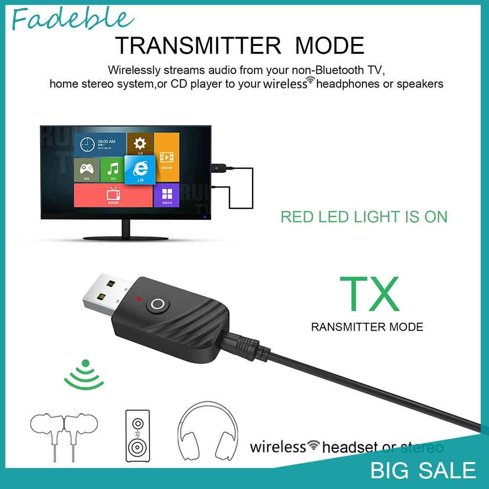 Thiết Bị Thu Phát Âm Thanh Bluetooth USB 5.0 3 Trong 1 Cho TV/PC/Tai Nghe Trên Xe Hơi