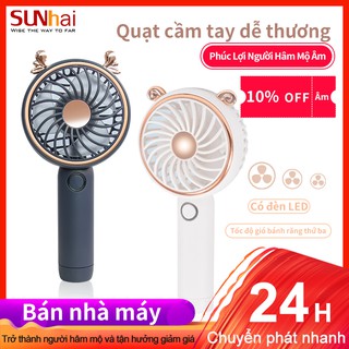 Quạt sạc điện cầm tay có chỉ báo đèn LED nhỏ nhắn tinh tế có đế để bàn với 3 mức tốc độ gió