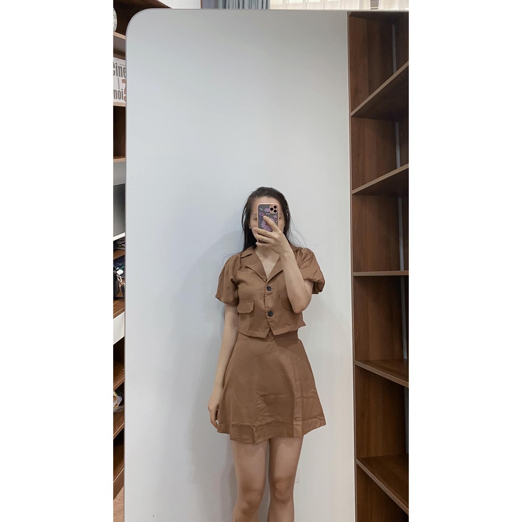 Set trang phục chân váy áo babydoll trắng buộc dây (có ảnh thật- Không bán rời)[EGANDA] | BigBuy360 - bigbuy360.vn