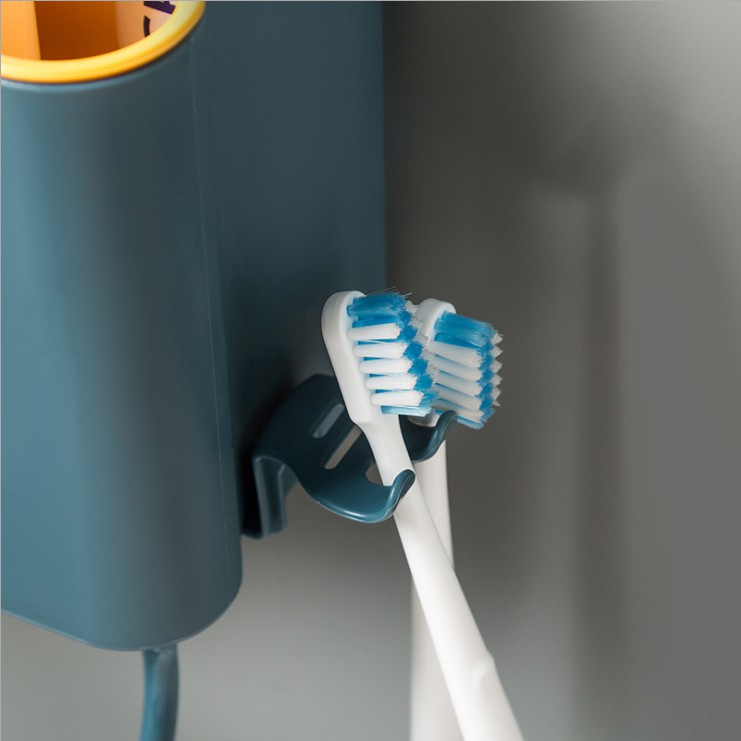 Kệ để đồ dùng nhà tắm đa năng dán tường có móc treo đồ tặng kèm 2 cốc đánh răng siêu tiện dụng - giao màu ngẫu nhiên