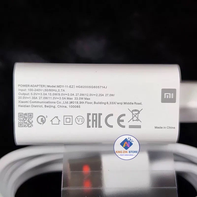 Bộ củ sạc nhanh Xiaomi 33W Mi Turbo Charge 4.0 mã Xiaomi MDY-11-EZ - Zin hãng bóc máy Mi 10 10T 11 Lite POCO X3 X4 NFC
