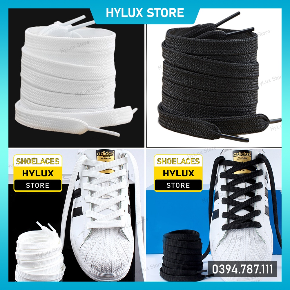 Dây giày dẹt 2 lớp Adidas, Nike dày dặn màu trắng, đen cao cấp - Dây giày thể thao