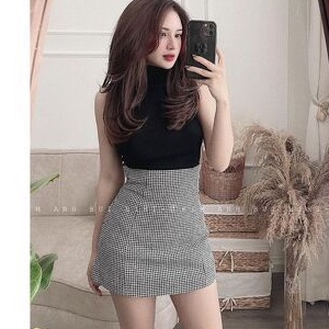 Chân váy chữ A kẻ zíc zắc cạp cao