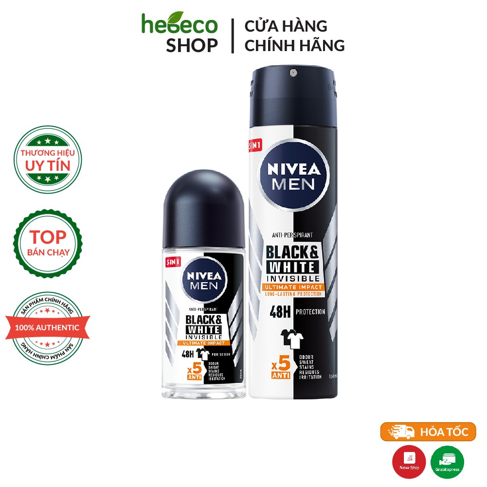 Khử mùi nam ngăn vệt ố vàng vượt trội 5 in 1 NIVEA MEN Black &amp; White - Hàng Chính Hãng