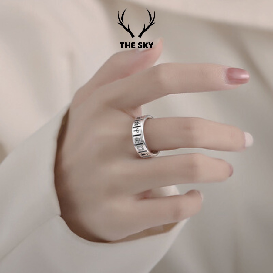 Nhẫn bạc Unisex N1013 mẫu khắc chữ Hán bản bé thiết kế thời trang trẻ trung cá tính