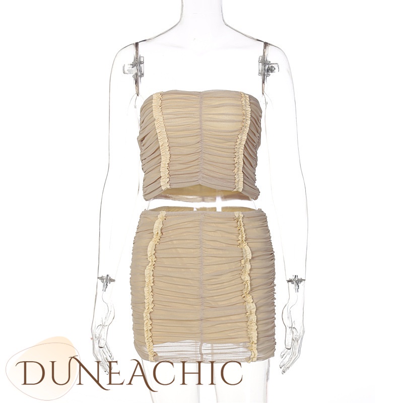 Set đồ DUNEA gồm đầm ôm body hở lưng và áo lưới dài tay quyến rũ dành cho nữ