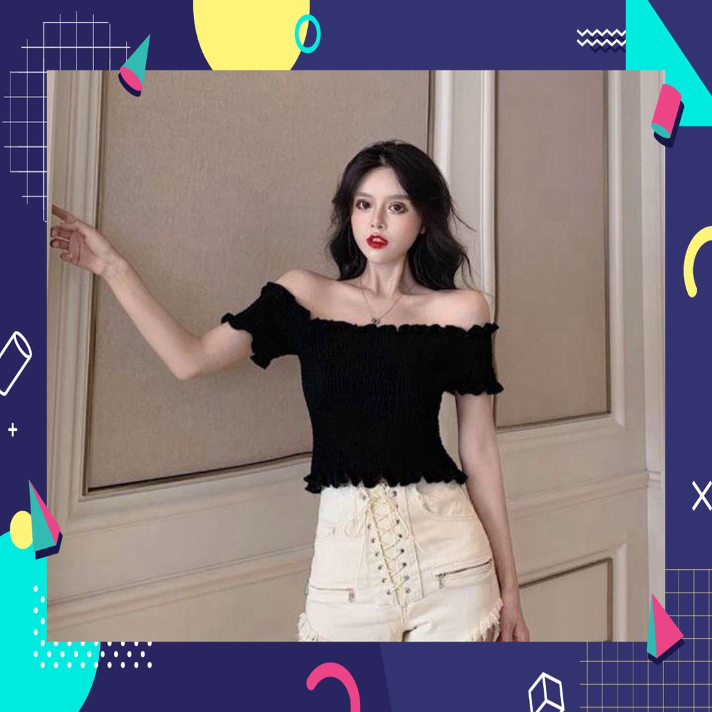 1125A11B1 Áo trễ vai tay con voan nhún kiểu croptop năng động, cá tính [Siêu hot]
