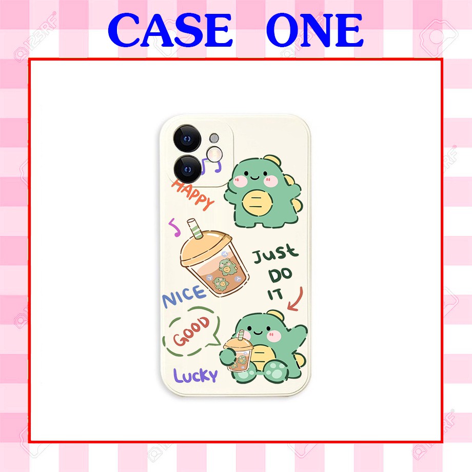 Ốp lưng iphone hình khủng long cute cạnh vuông giả ip12 5/5s/6/6plus/6s/7/7plus/8/8plus/x/xr/xs/11/12/pro/max | BigBuy360 - bigbuy360.vn
