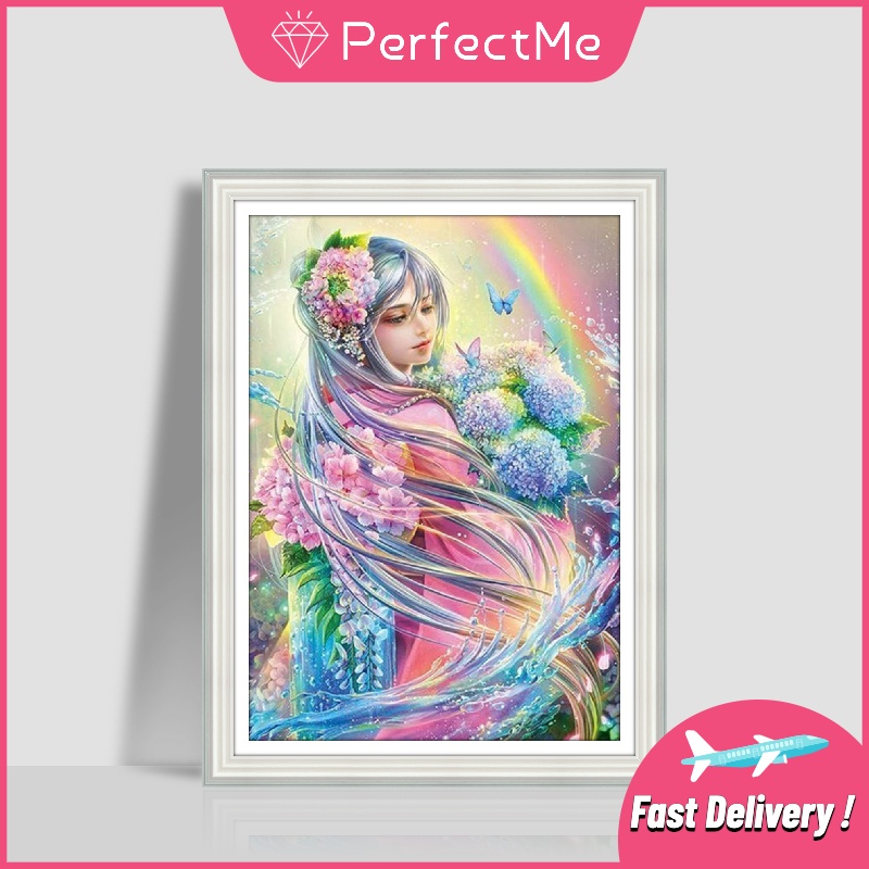 Bộ tranh đính đá 5D tự làm hình cô gái hoạt hình trang trí tường