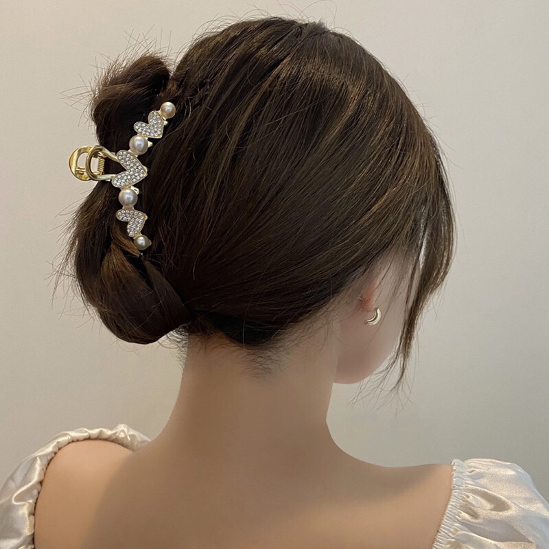 Kẹp Tóc Càng Cua Kim Loại Phong Cách Hàn Quốc (Hình Tim Đính Đá) Cho Bạn Gái Mẫu Mới Sang Chảnh Kẹp Mainia Shop