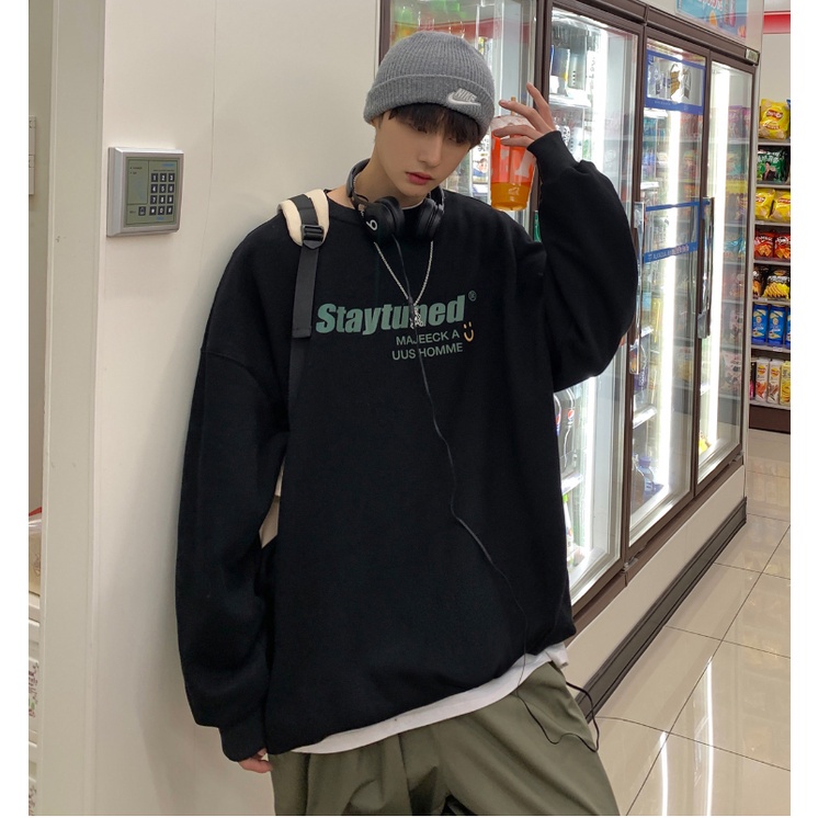 Áo Sweatshirt IFNICEFUTURE dài tay dáng rộng cổ tròn in chữ thời trang cho nam
