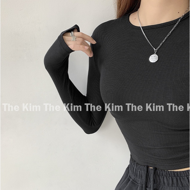 THEKIM Áo croptop dài tay cổ tròn , áo thun tăm cotton tay dài trơn basic cho nữ ôm sát body AD119 croptop | BigBuy360 - bigbuy360.vn