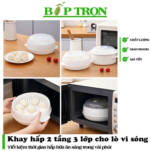 Khay hấp 2 tầng 3 lớp cho lò vi sóng mẫu mới nhất - BẾP TRỌN [Ảnh thật cuối]