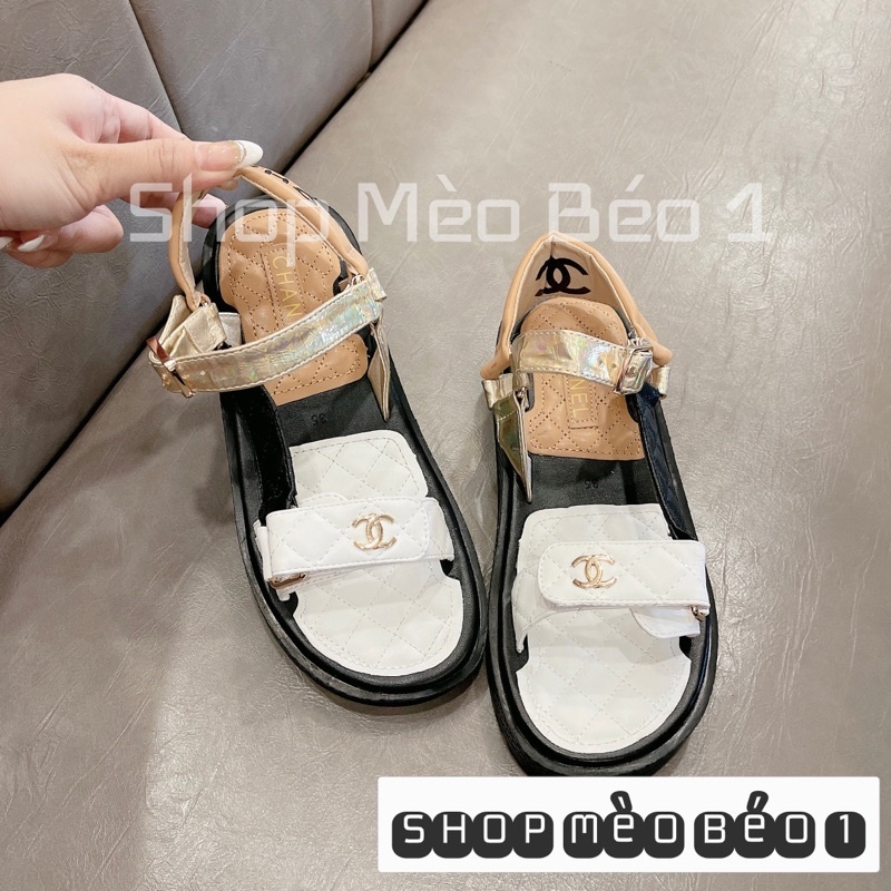 Sandal thể thao cn quai dán ngang phối màu đế cao fullbox