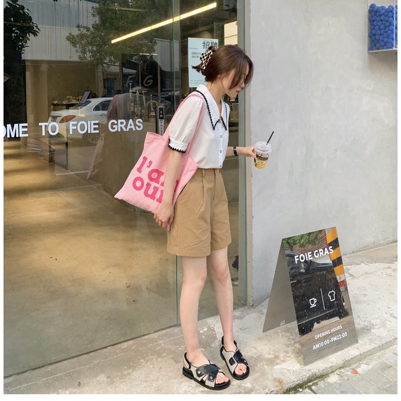 Túi Vải Canvas Đeo Vai In Chữ Phong Cách Hàn Quốc