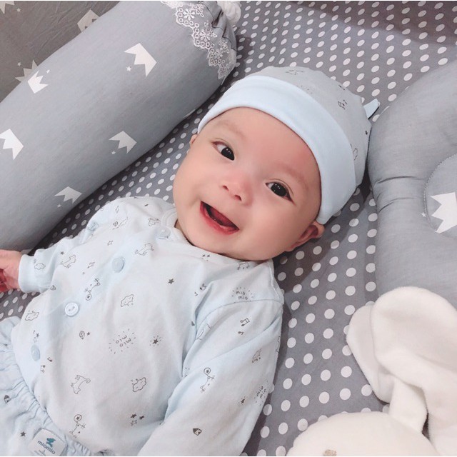 Bộ sơ sinh Miomio dài tay cài giữa 100% cotton mỏng mát