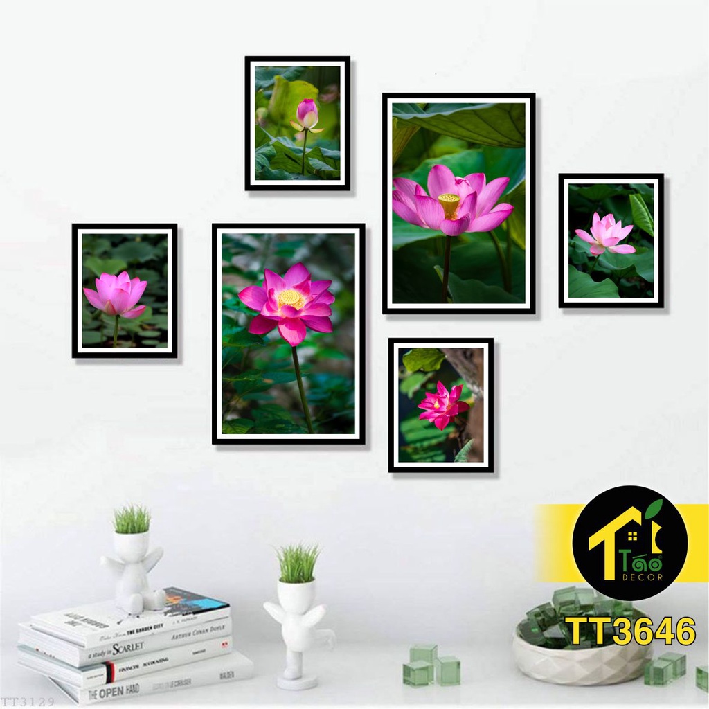 Set 6 tranh treo tường, tranh dán tường hoa và lá cây siêu đẹp có sẵn keo hai mặt siêu dính, Táo Decor