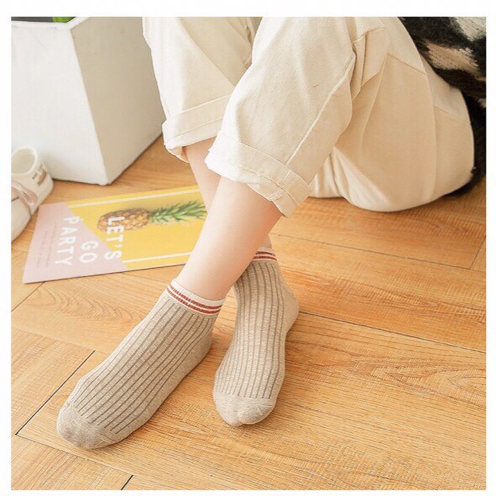 Tất vớ nữ ngắn cổ sọc gân vintage nhiều màu