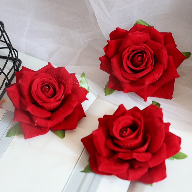 Đầu bông hồng phủ nhung cao cấp,đầu bông hồng nhung trang trí kích thước bông 11cm