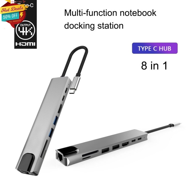 8 In 1 Usb C Hub Type C 3.1 To 4k Hdmi-compatible Adapter With Rj45 Sd/tf