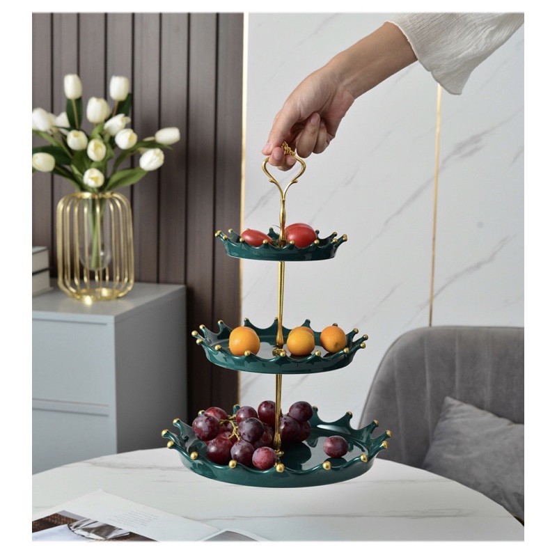 Khay sứ bày hoa quả bánh kẹo mứt tết kiểu Bắc Âu, khay 3 tầng, kệ sứ nhiều tầng