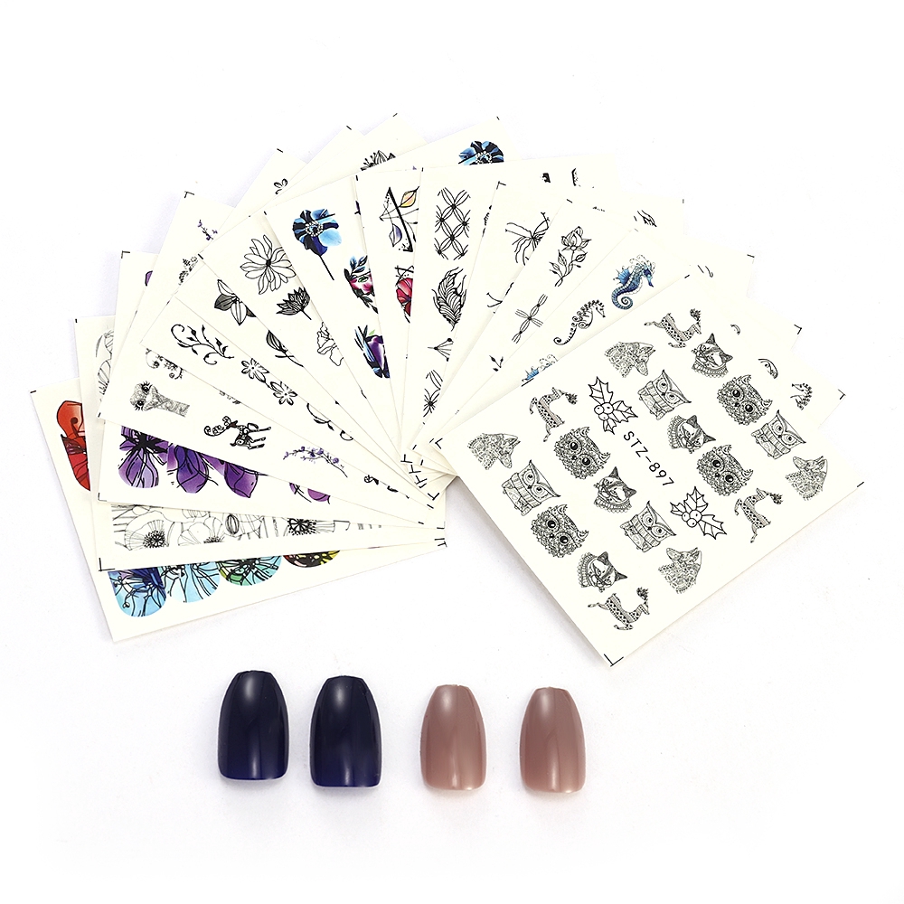 [Hàng mới về] Bộ 14 tấm hình dán họa tiết hoa bướm 3D đa dạng trang trí móng tay nghệ thuật