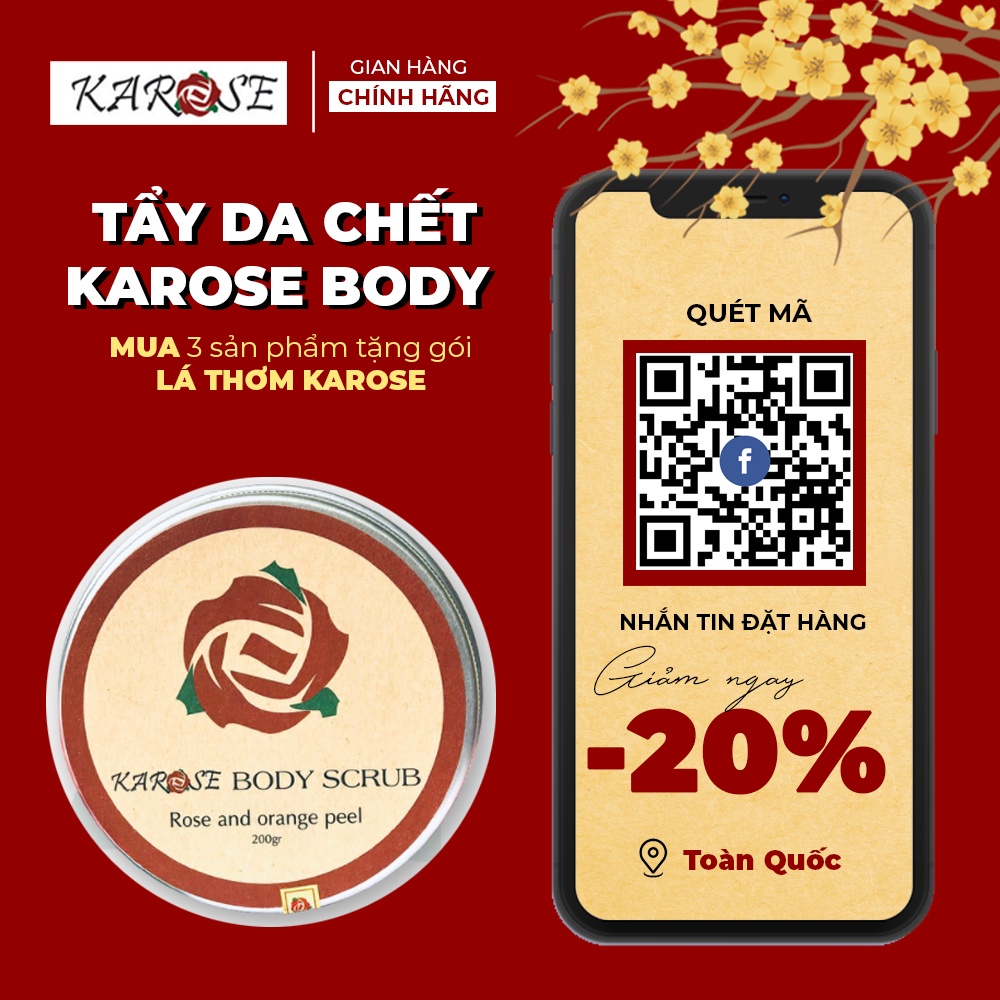 (DATE MỚI NHẤT, 200gr) Tẩy da chết hoa hồng Karose Body Scrub sạch, mềm mại, sáng mịn da