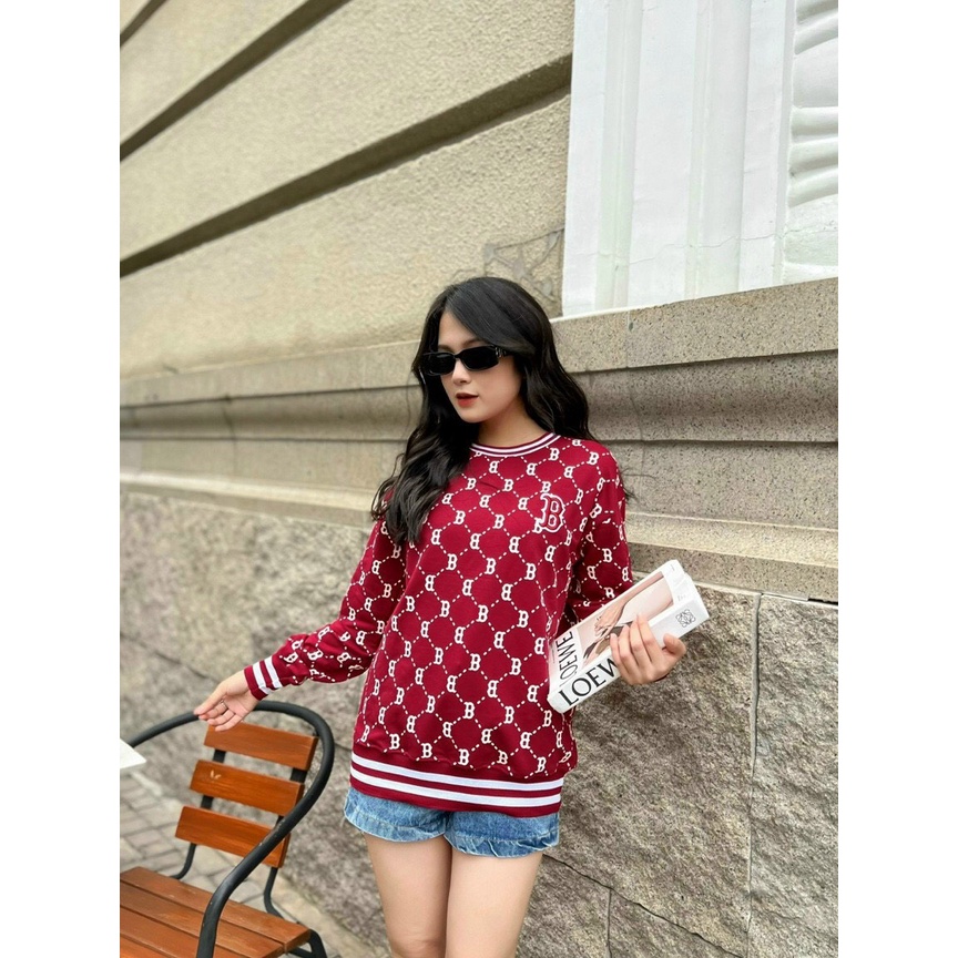 ÁO NỈ M L B TAY DÀI SWEATER NỈ DA CÁ MONOGRAM BOSTON NY MẪU MỚI HOT