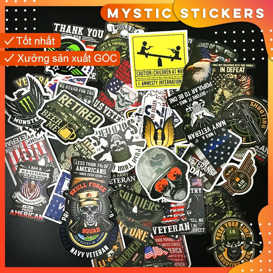 [US ARMY] 50 Sticker chống nước/ trang trí, set mix ,dán xe laptop mũ bảo hiểm vali...