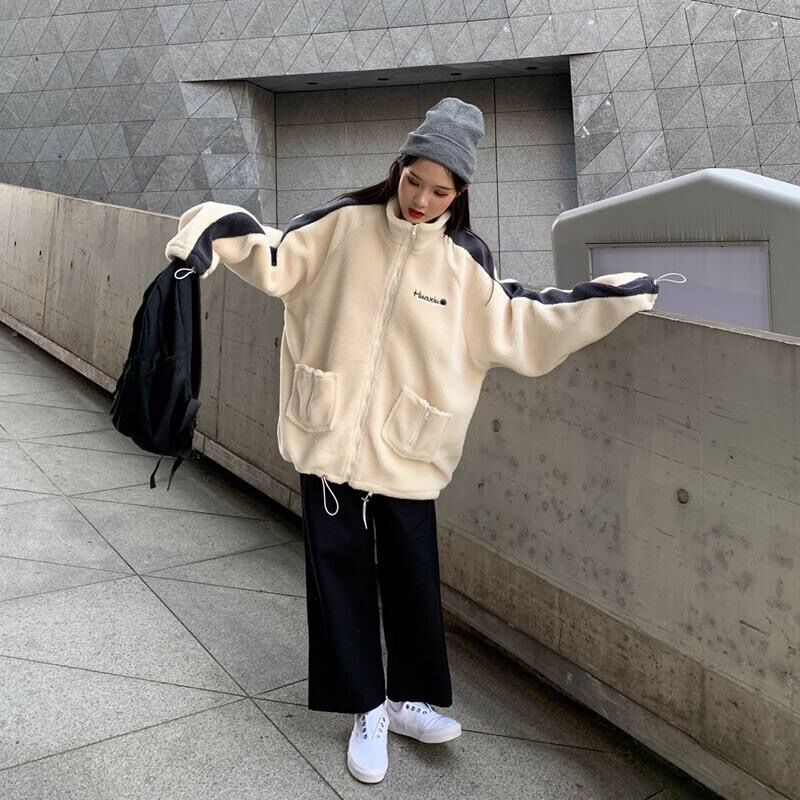Áo khoác cardigan dáng rộng tay lỡ màu tương phản thời trang thu đông