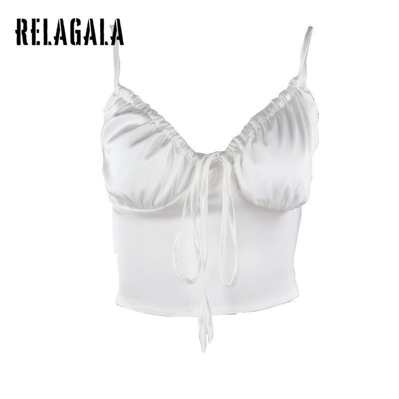 Áo Relagala vải lụa không tay cổ chữ V gợi cảm thời trang cho nữ