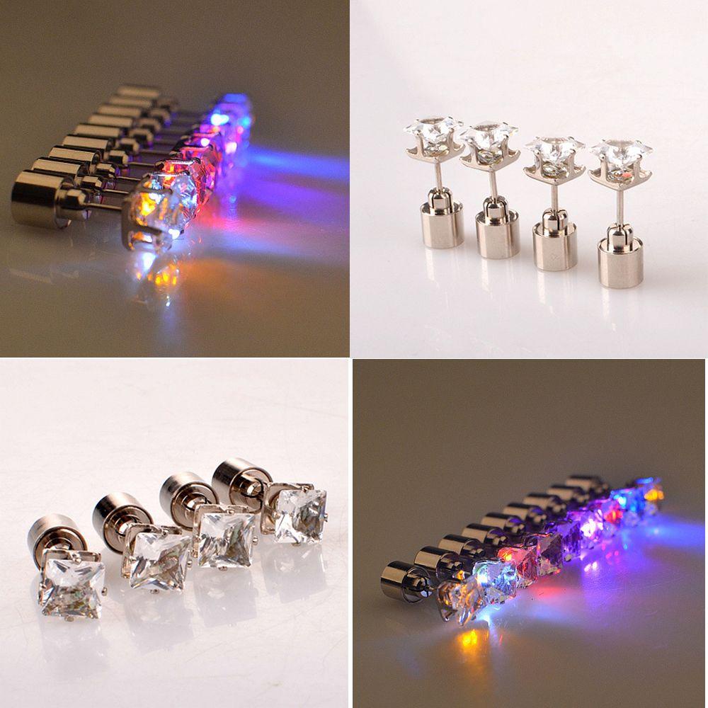 Osier✿ Bộ 2 Khuyên Tai Nam Phát Sáng Nhiều Màu