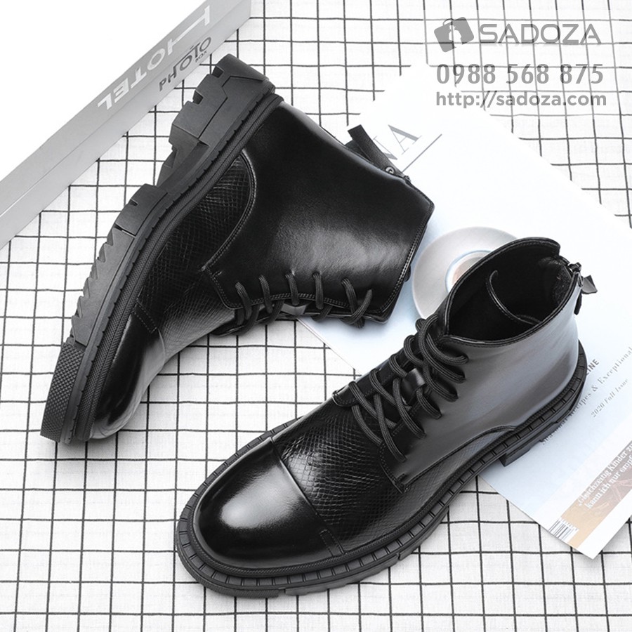 Giày Boot Nam Cổ Cao - FREESHIP - Giày Da Bò Nam Buộc Dây Khóa Kéo Sang Chảnh GNK157 | BigBuy360 - bigbuy360.vn